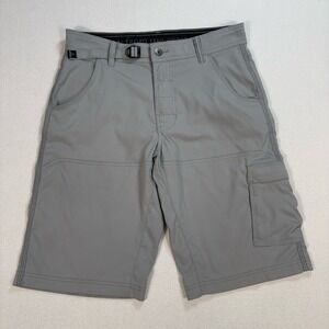 Prana Stretch Zion Shorts Men's 30x12 Gray Belted Cargo Pocket Hiking M3STRE116
